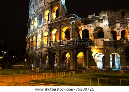 Rome Coliseum by night  illuminated, Colosseo Italy