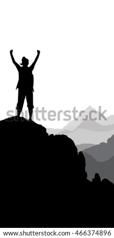 Silhouette of the tourist, climber of the girl