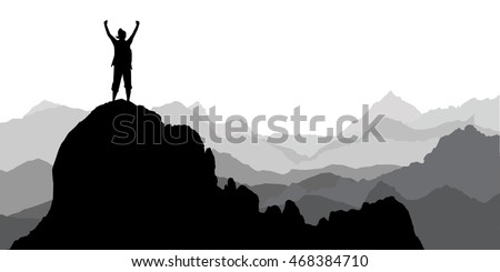 Silhouette of the tourist, climber of the girl