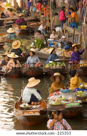 thailand floating market boat fruit vegetable row money trade