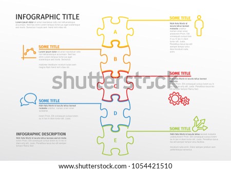 Vector puzzle Infographic report template made from lines and icons - vertical version
