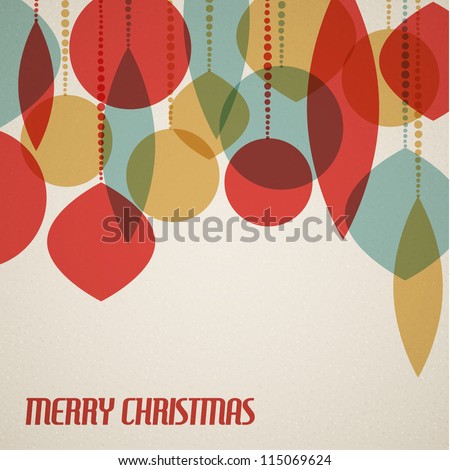 Retro Christmas card with christmas decorations – teal, brown and red