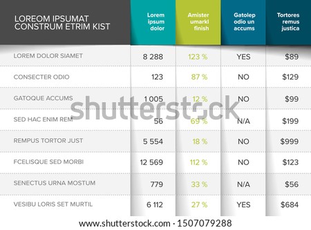 Multipurpose table layout template with nice folded design - green and blue version