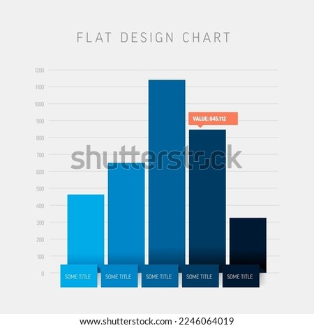 Vector flat design statistics vertical blue columns graph infographic template. Blue folded papers as columns in simple graph template