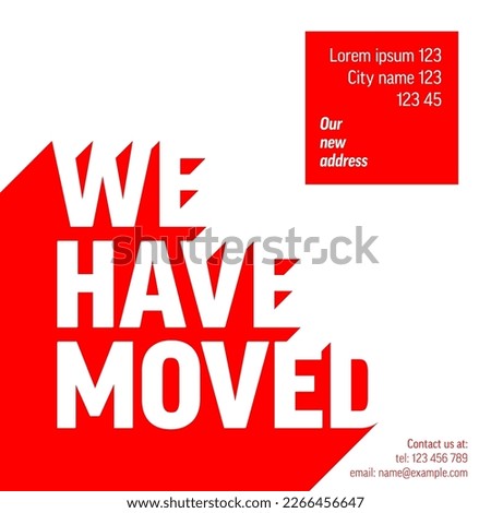 We are moving from one address to another address - minimalistic we have moved flyer template with place for new company office shop location address red and white version. 