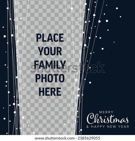 Circle window verticla stripe frame layout template with place for your photo. Simple winter layout template for your christmas card, social media post status, flyer, header or banner