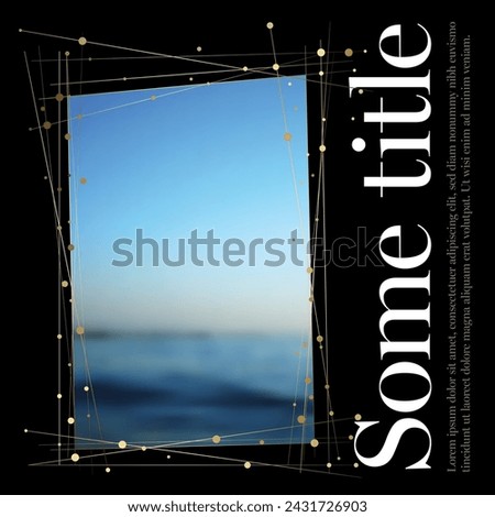 A golden rectangle frame with delicate lines and dots, perfect for elegant dark designs for social media networks. Social media template with squared photo placeholder