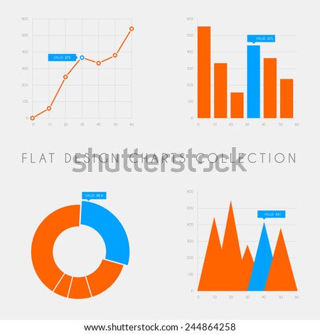 Set of vector flat design infographics statistics charts and graphs - blue and red version