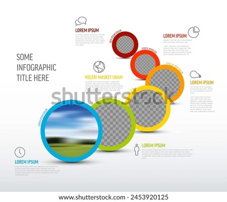 Vector Infographic Company Milestones Timeline Template with circle photo placeholders on light background. Circle photo placeholders timeline template layout design.