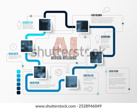 Artificial inteligence conceptual infographic template in fresh modern style with place for your text and photo content. AI artificial inteligence infochart with photo placeholders