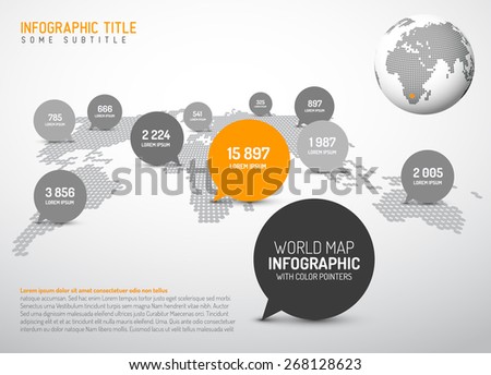 Light World map with simple pointer marks (speech bubbles) -  minimalist black and white infographics concept