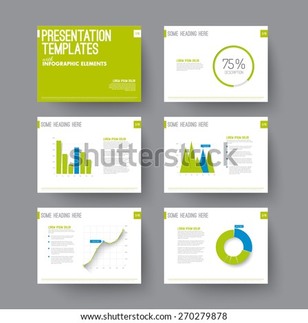 Vector Template for presentation slides with graphs and charts - blue and green version