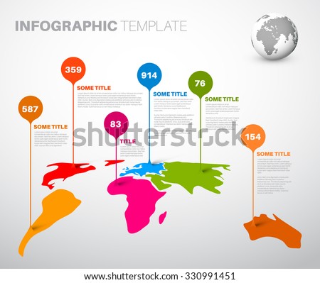 Light World map infographic template with droplet pointer marks 