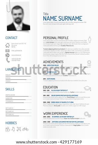 Vector original minimalist cv / resume template - creative version on folded paper with clipped photo profile