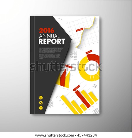 Modern Vector annual brochure, report or flyer design template with infographic graphs and charts - yellow and red version