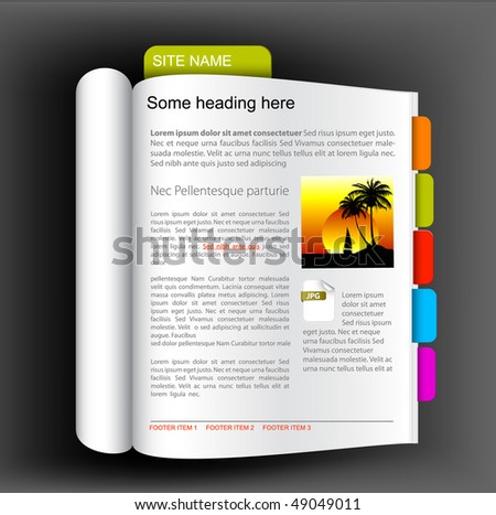 Web site template - Open book with colorful bookmarks