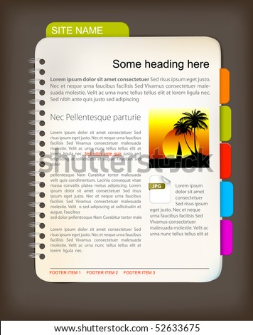 Web site template - Open notepad with colorful bookmarks