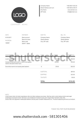 Vector minimalist invoice template design for your business / company - black and white version