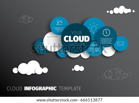 Vector Infographic report template made from circles and icons cloud shape - dark version