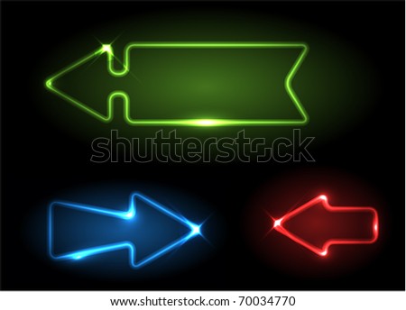 Green, blue and red neon arrows on black background