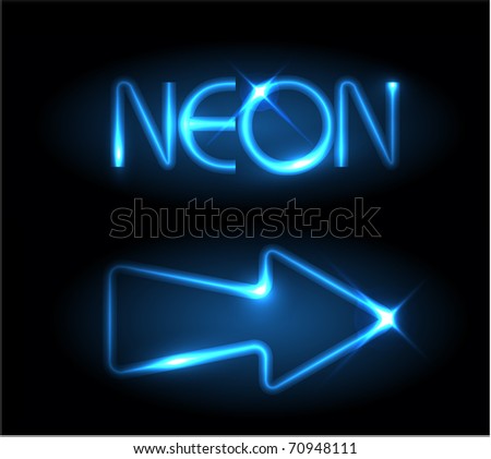 Blue neon arrow on a black background