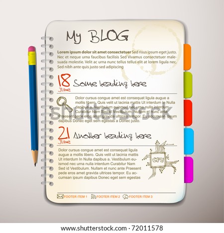 Blog web site template - Open notepad with colorful bookmarks