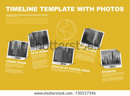 Vector Infographic Company Milestones Timeline Template with photo placeholders as snapshots