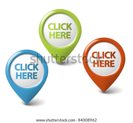 Vector Round 3D click here pointer - button (call to action)