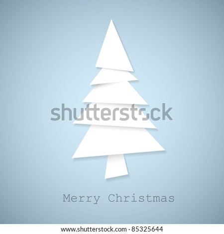 Simple vector christmas tree made from pieces of white paper - original new year card