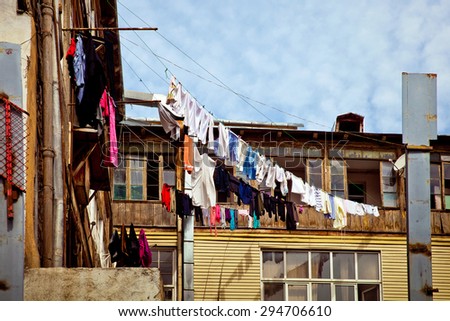 Drying clothes on the balcony in Tbilisi, Georgia