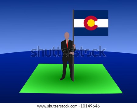 business man standing on map of Colorado with flag