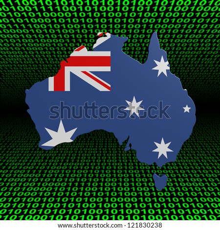 Australia map flag over binary background illustration