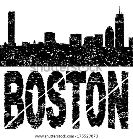 Grunge Boston skyline with text vector illustration