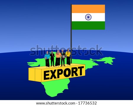 Indian business team on export container with flag illustration