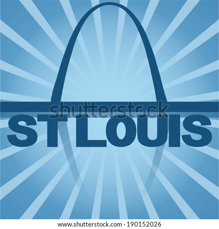 St Louis skyline reflected with blue sunburst vector illustration