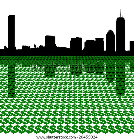 Boston skyline with dollars illustration