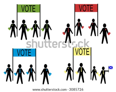 people campaigning for British political parties illustration