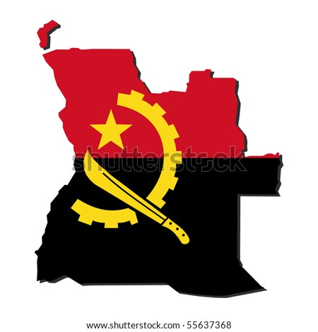 Angola map flag with shadow on white illustration
