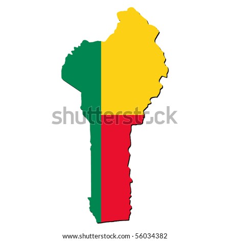 Benin map flag with shadow on white illustration