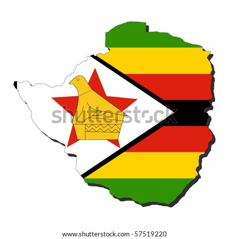 Zimbabwe map flag with shadow on white illustration