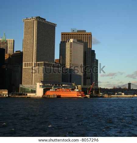 Staten Island ferry and Lower Manhattan skyline