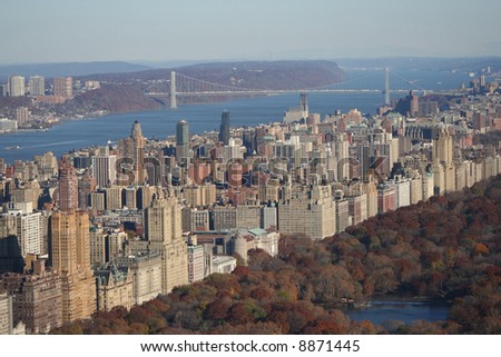 Aerial view of Upper West Side and George Washington Bridge