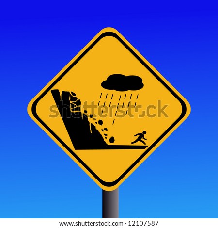 Warning Risk Of Landslide During Heavy Rain Sign Stock Vector ...