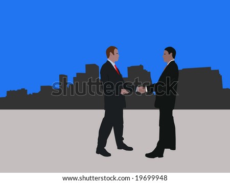 business men meeting with handshake and Denver skyline