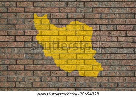 yellow Iranian map painted on brick wall illustration