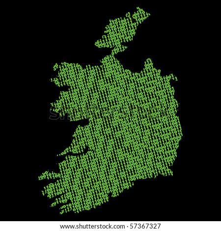 Ireland map with green binary code illustration JPEG