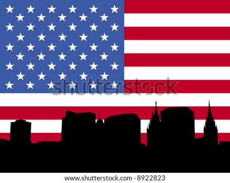 Salt Lake city skyline with American flag illustration