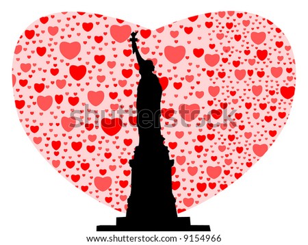 Statue of Liberty with love hearts illustration