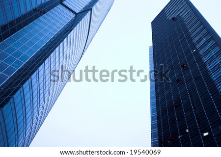 New skyscrapers business centre, climbers clean windows
