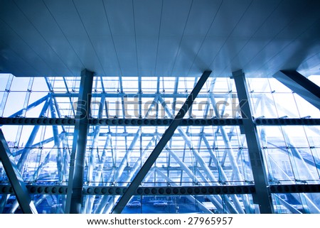 Futuristic business center window construction close-up